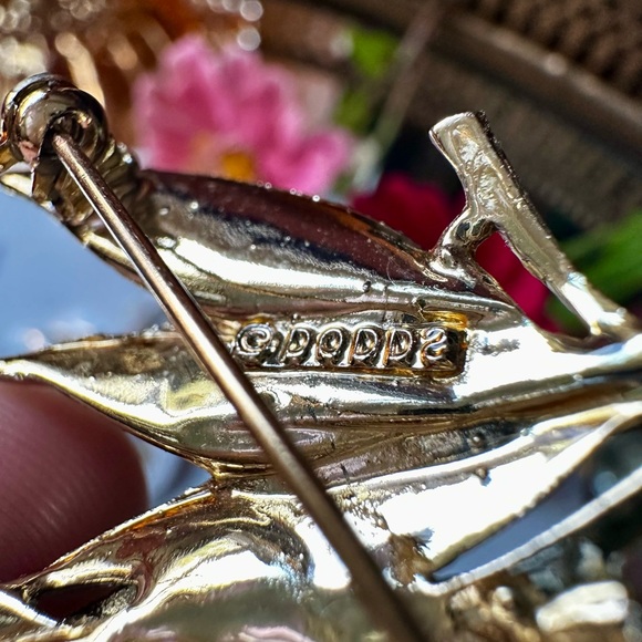 1960's Dodds Bird of Paradise Branches Chocolate Rhinestone Brooch - Picture 5 of 5